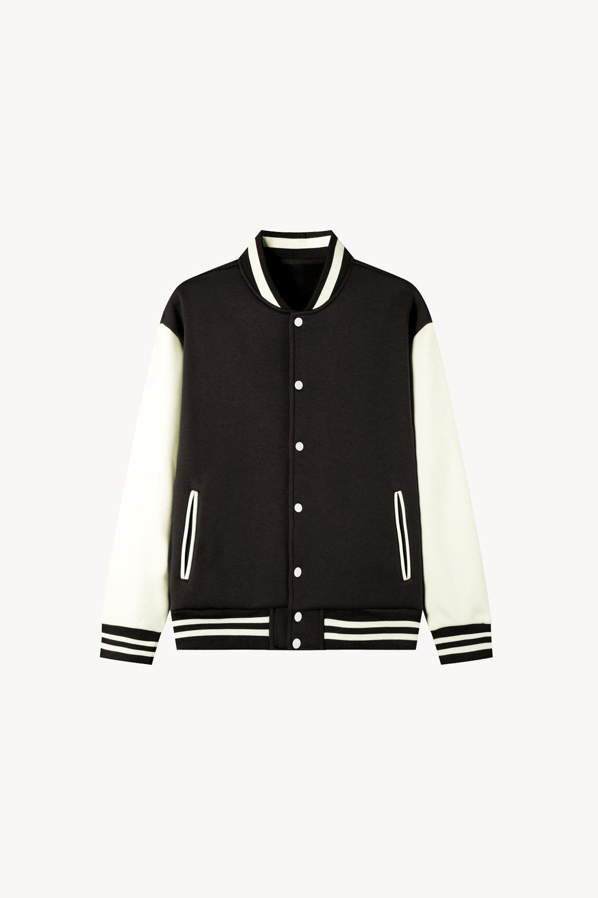 Two-Tone Fleeced Varsity Jacket - Black
