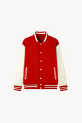 Two-Tone Fleeced Varsity Jacket - Red