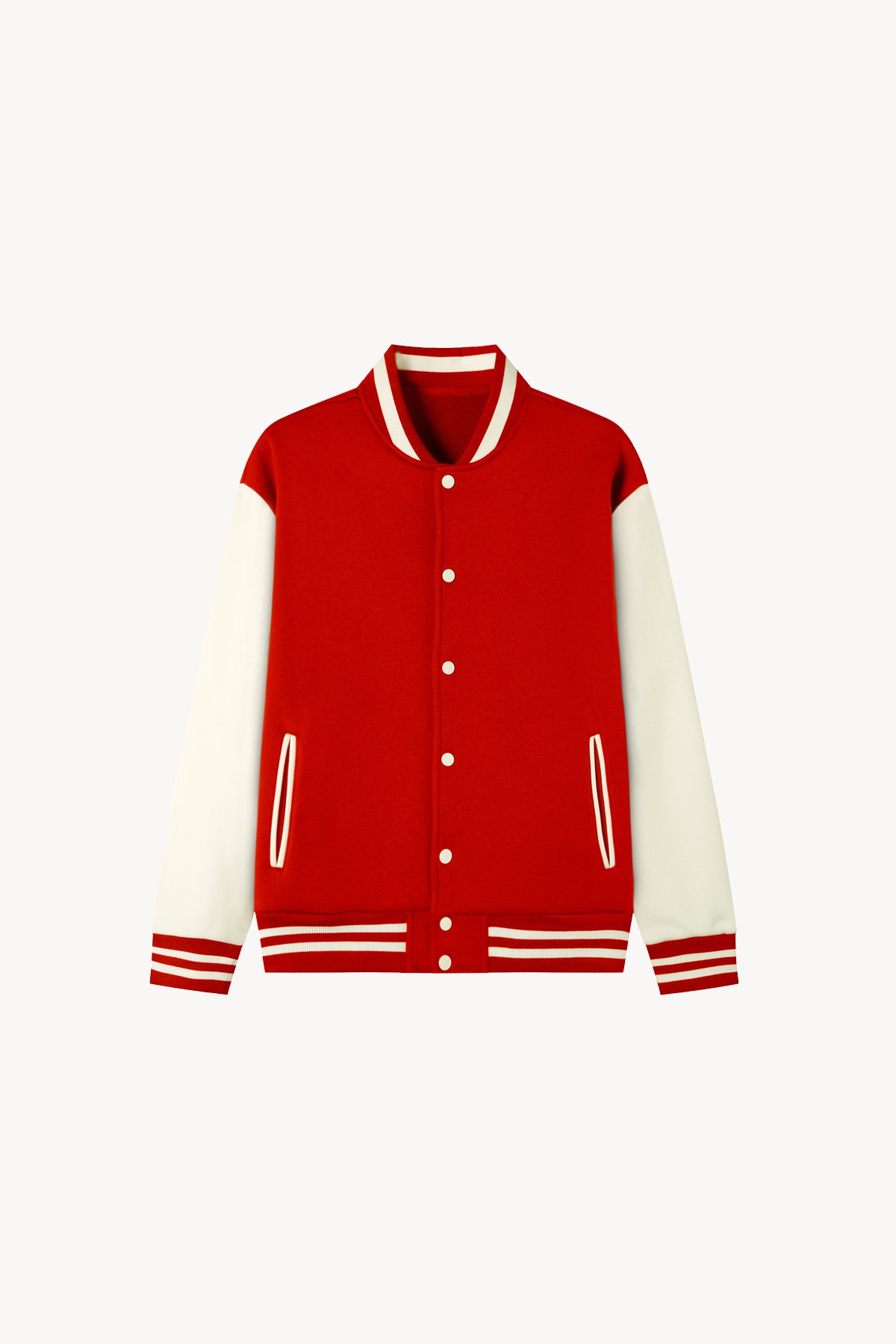 Two-Tone Fleeced Varsity Jacket - Red