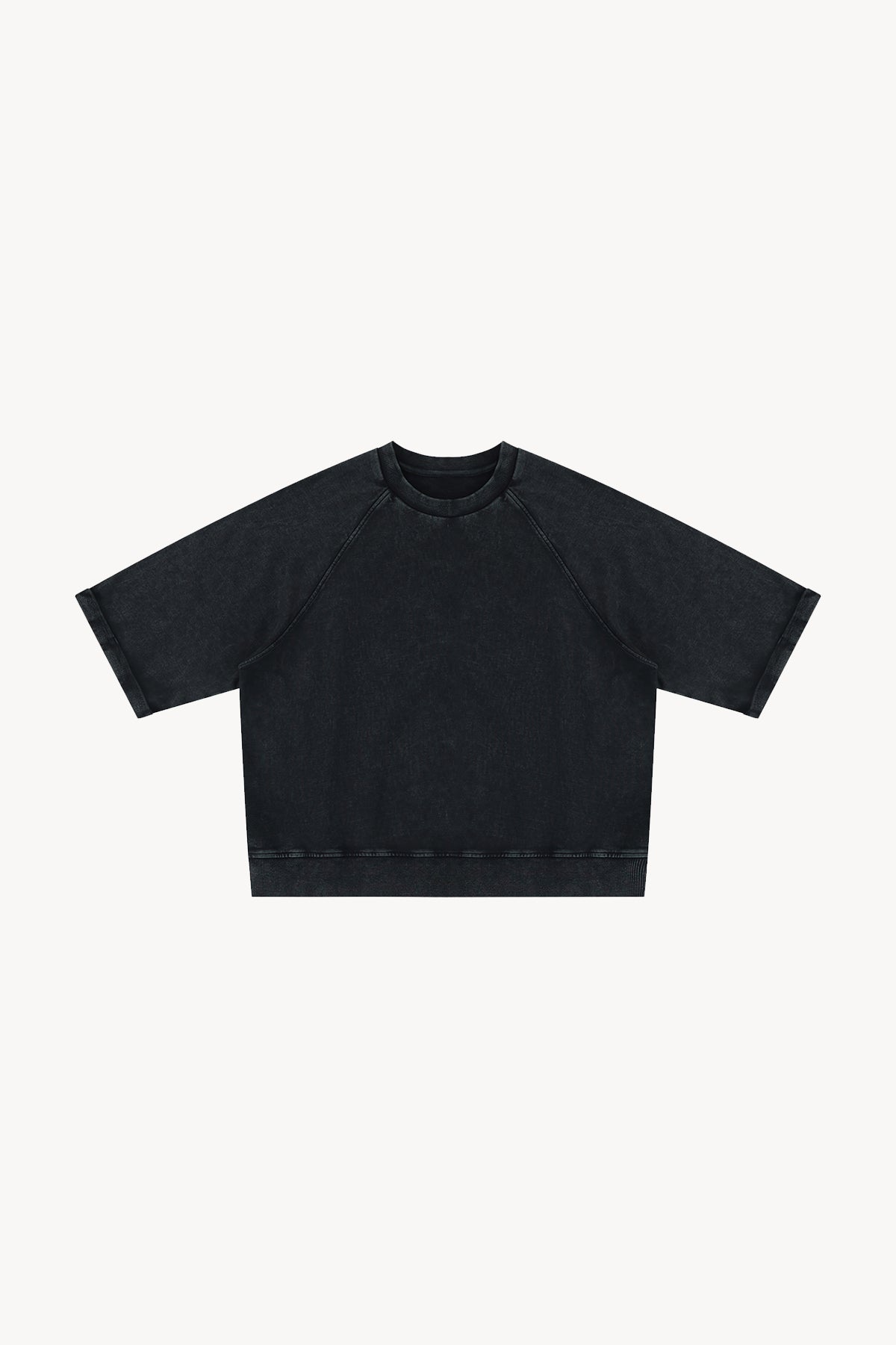 Vintage Wash Boxy Short Sleeve Sweatshirt - Black