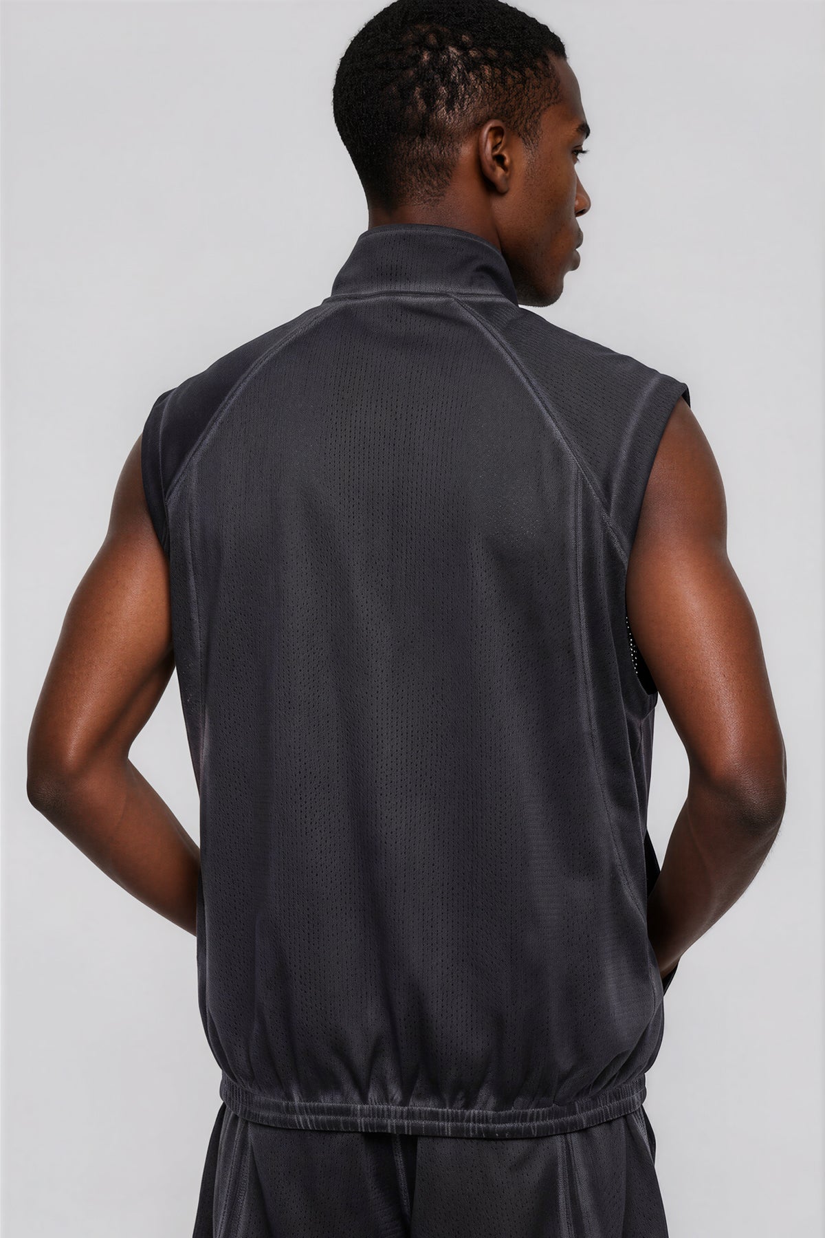 Vintage Wash Mesh Full-Zip Vest - Dark Gray