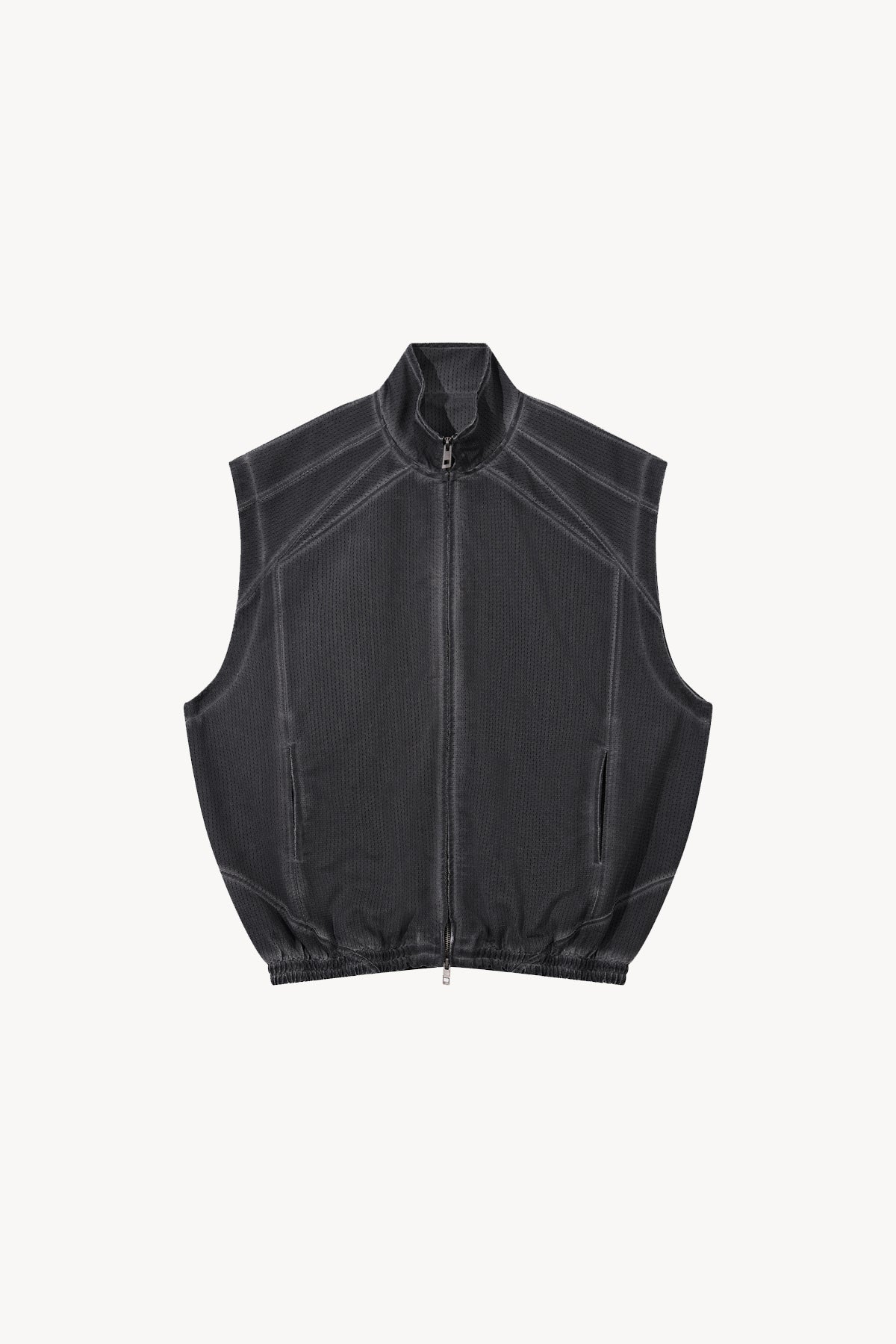 Vintage Wash Mesh Full-Zip Vest - Dark Gray