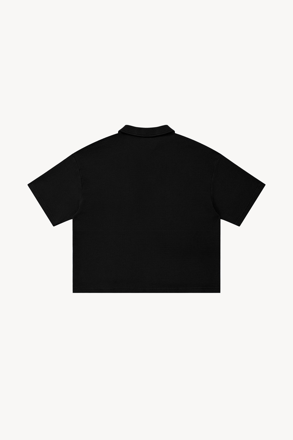 Vintage Wash Waffle Boxy Polo Shirt - Black
