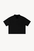 Vintage Wash Waffle Boxy Polo Shirt - Black