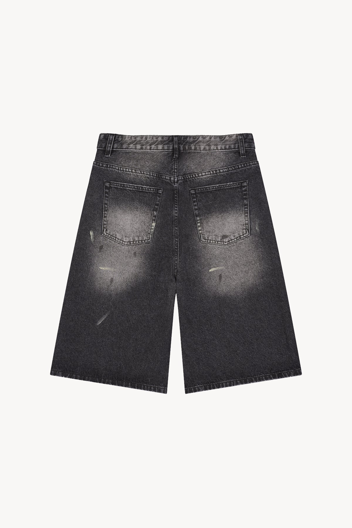 Vintage Wash Wide Leg Denim Shorts - Black