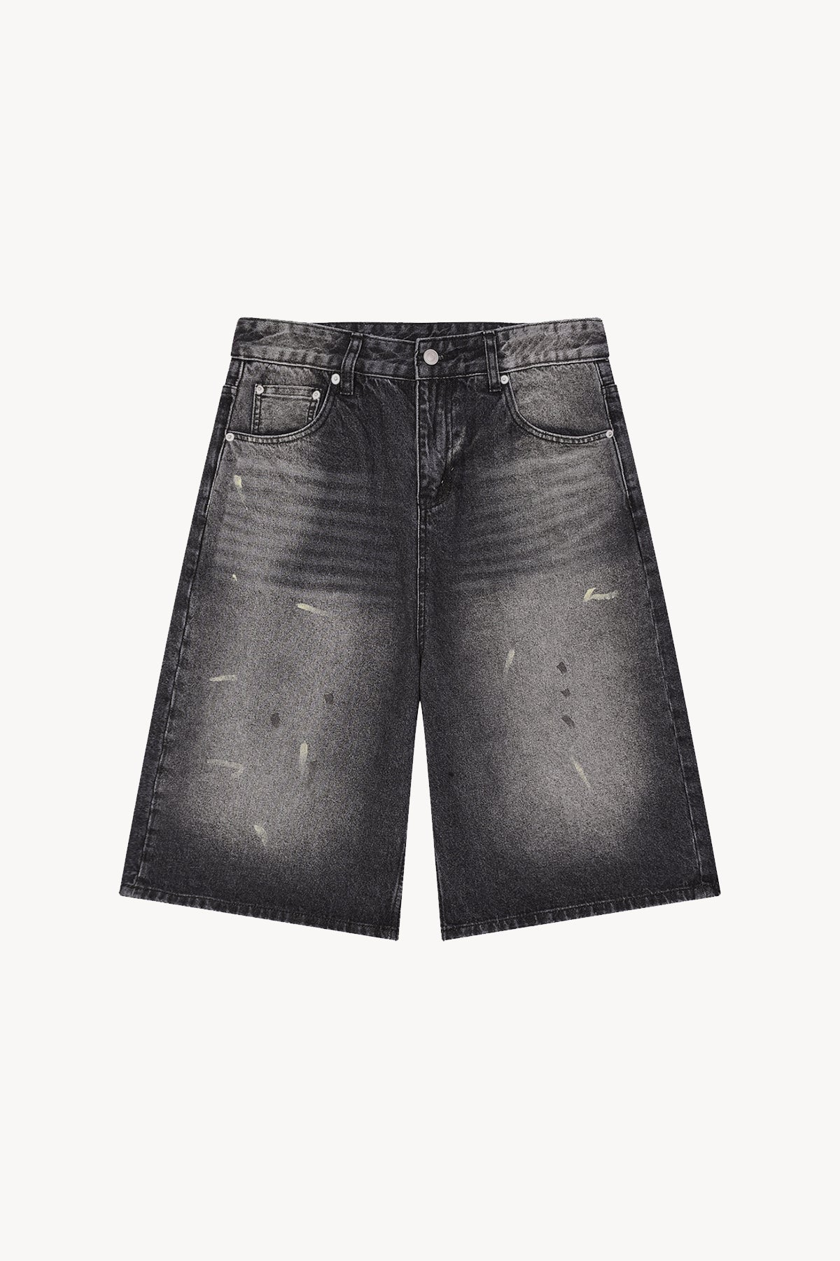 Vintage Wash Wide Leg Denim Shorts - Black