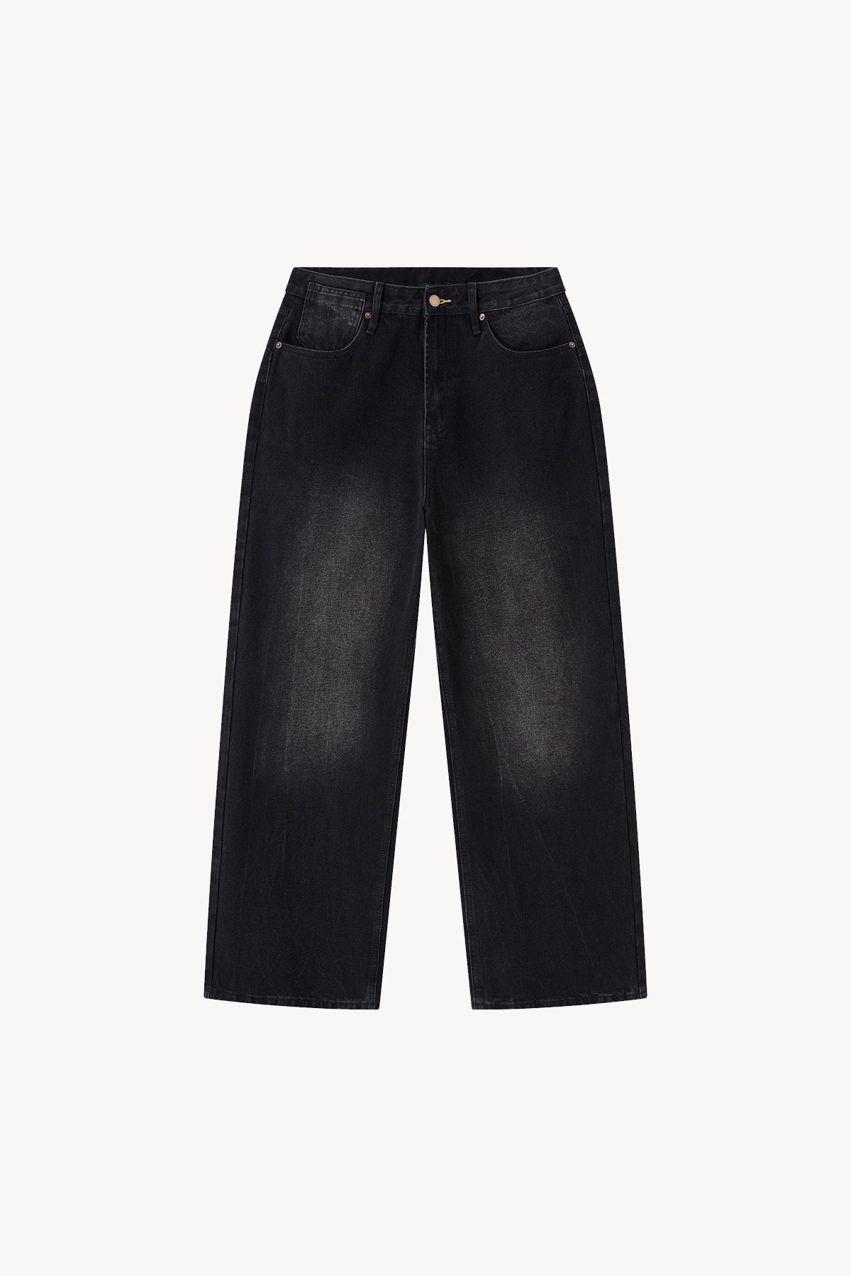 Vintage Wash Wide Leg Jeans - Black
