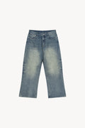 Vintage Wash Wide Leg Jeans - Blue