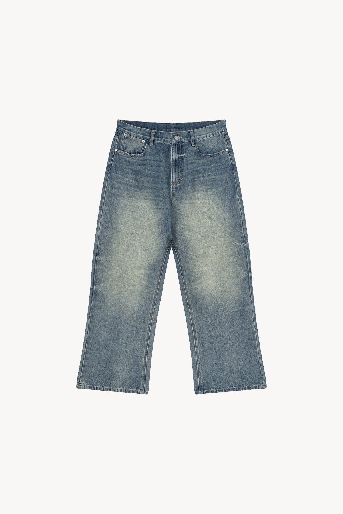 Vintage Wash Wide Leg Jeans - Blue