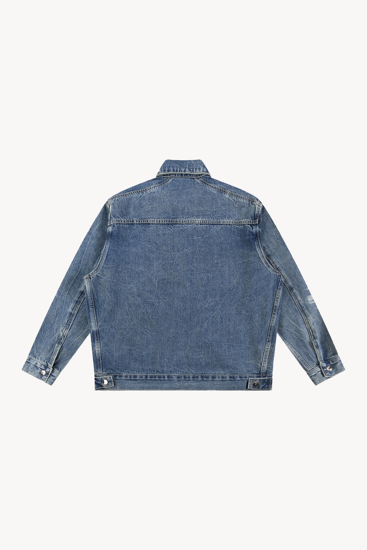 Vintage Wash Zip Up Denim Jacket - Blue