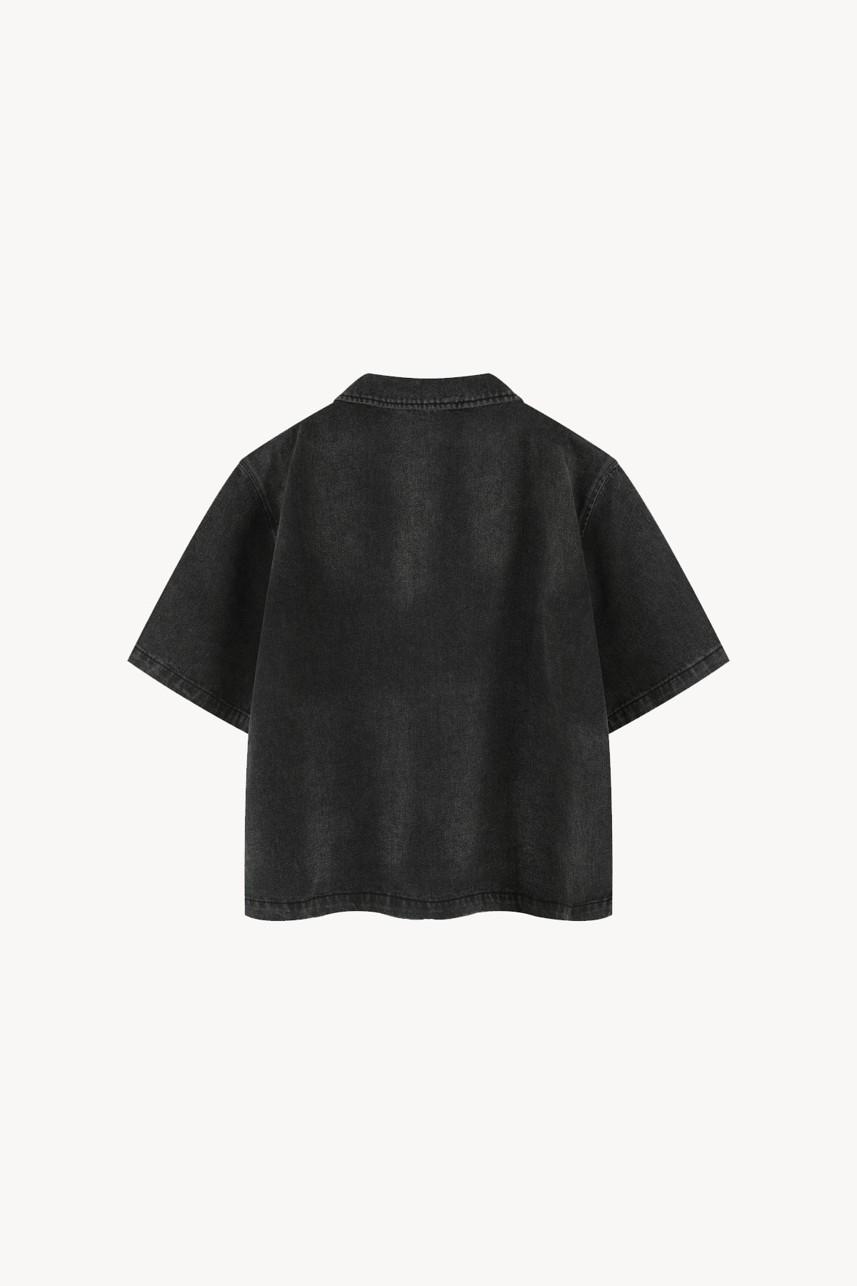 Vintage Washed Full-Zip Denim Shirt - Black