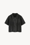 Vintage Washed Full-Zip Denim Shirt - Black