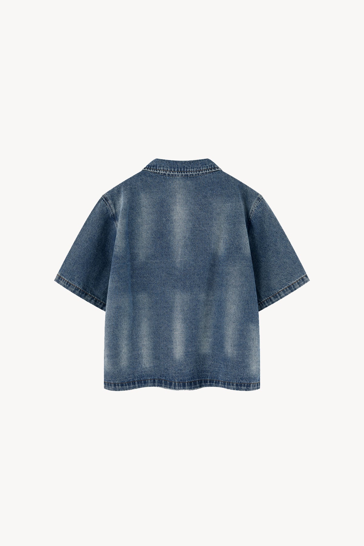 Vintage Washed Full-Zip Denim Shirt - Blue
