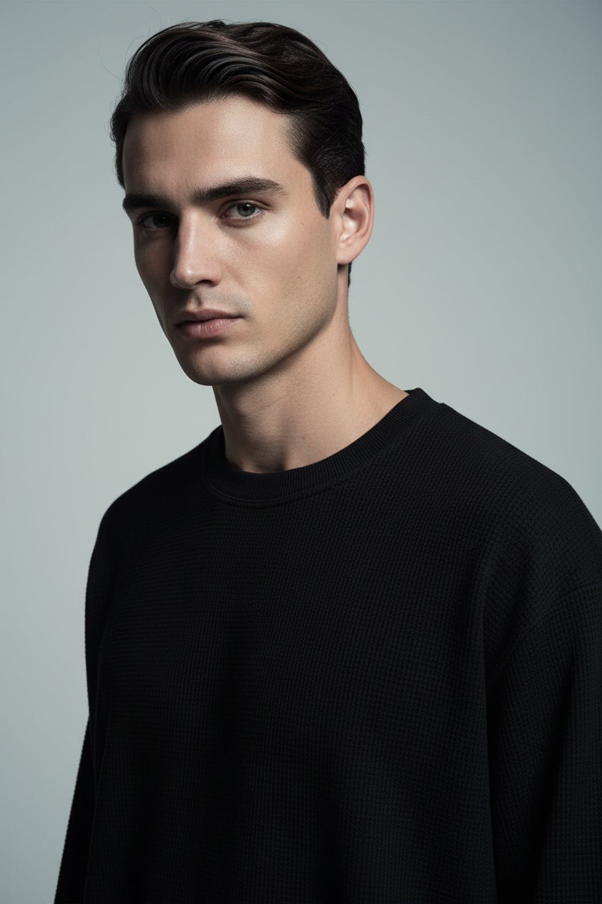 Waffle Raw Edge T-Shirt - Black