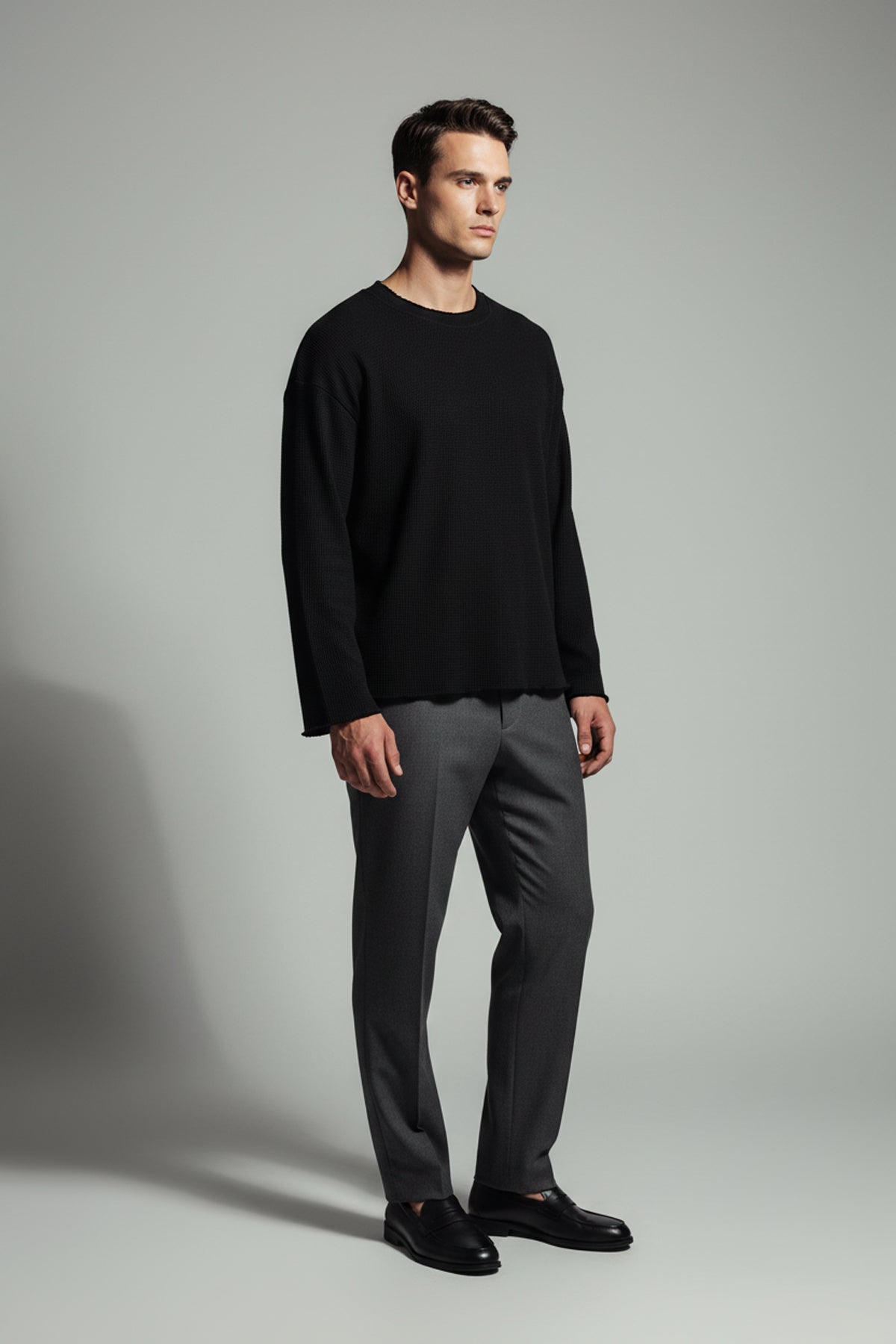 Waffle Raw Edge T-Shirt - Black