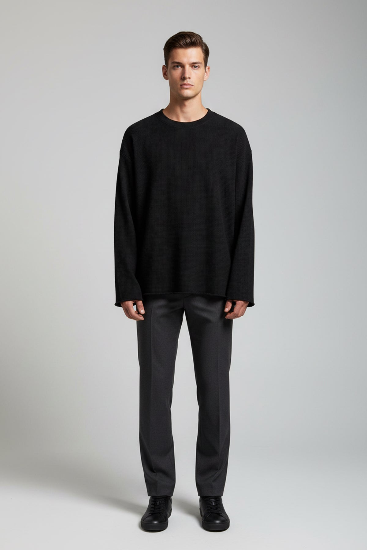 Waffle Raw Edge T-Shirt - Black